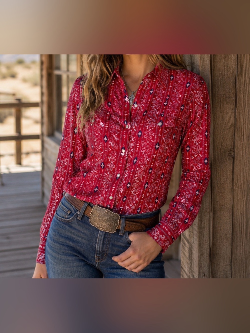 Vintage Panhandle Slim Shirt Women’s XL Bandana Print Southwestern Cowboy Rodeo